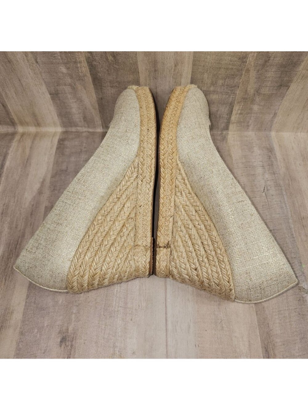 J. Crew Woman's Size 8.5 Wedge Seville Espadrille Canvas Jute Metallic Shoes - Picture 6 of 10